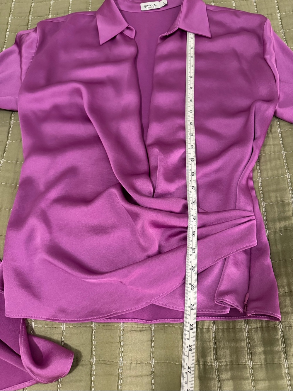 SIMKHAI Paradisa Purple Satin Wrap Top Size 6 Split Statement Sleeves - Picture 6 of 7